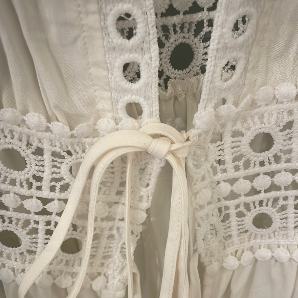 White Lace Trim kimono cover up long jacket nwt - Picture 4 of 13